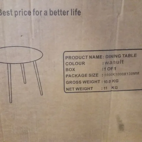 BOXED YULU WALNUT ROUND DINING TABLE