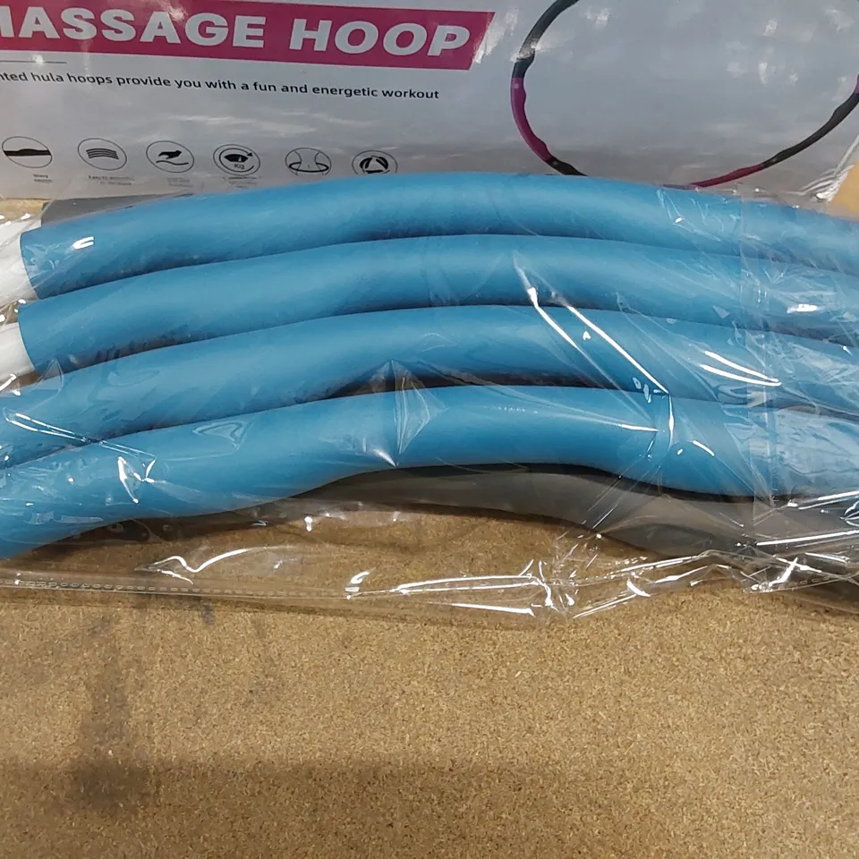 LOT OF APPROXIMATELY 5X BRAND NEW HULA FITNESS WEIGHTED MASSAGE HULA HOOPS (5 BOXES TAPED TOGETHER)