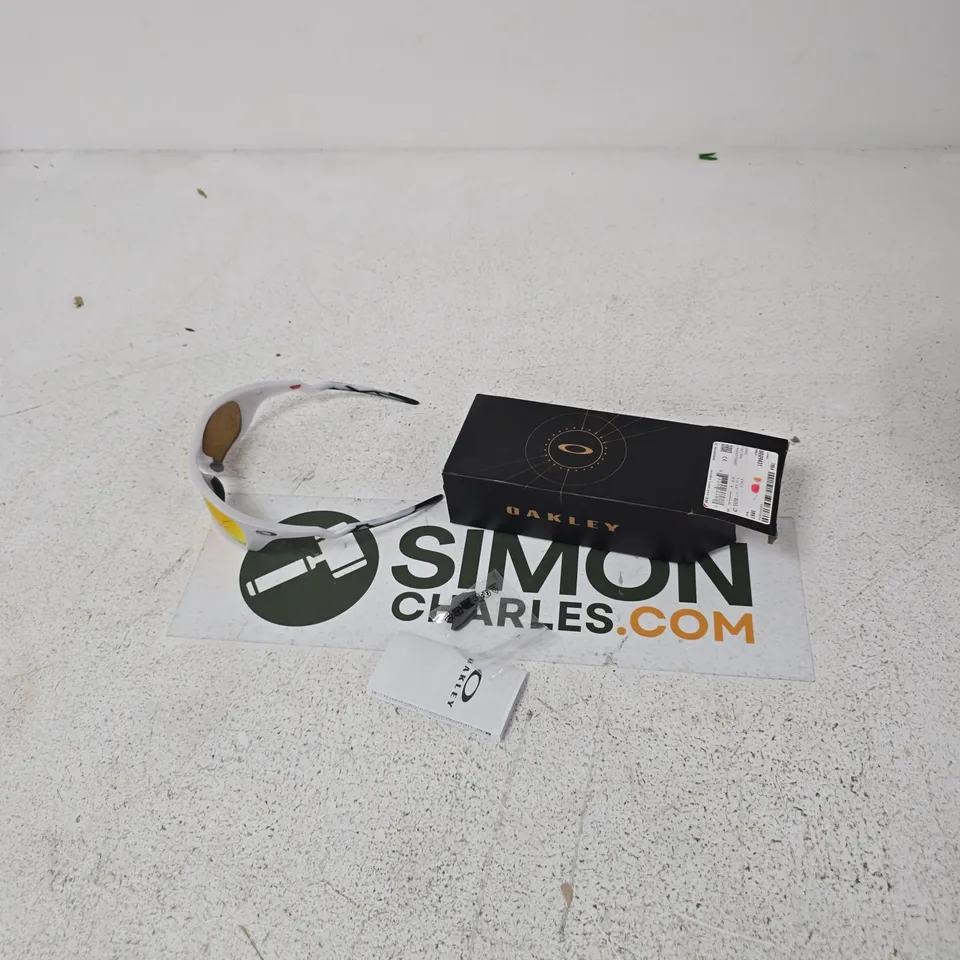OAKLEY SUNGLASSES – WHITE FRAME, ORANGE MIRROR LENSES