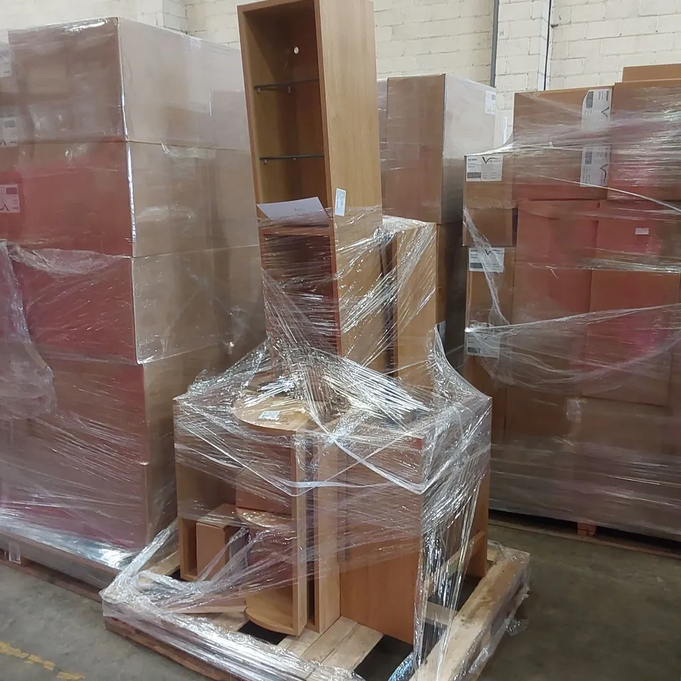 PALLET OF ASSORTED BATHROOM STORAGE CABINETS AND SHELVING 