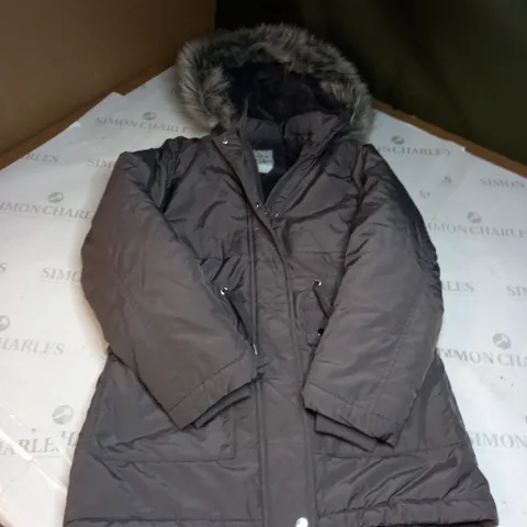 GIRLS ZIPPED AND BUTTONED PARKA JACKET WITH FAUX FUR HOOD SIZE UNSPECIFIED