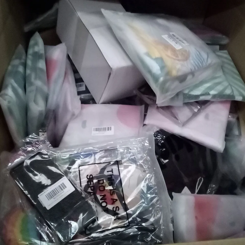 PALLET OF 6 BOXES CONTAINING ASSORTED ITEMS INCLUDING AC ADAPTER, SUNGLASSES, GOLF TEES, ULTRASONIC ESSENTIAL OIL DIFFUSER, PORTABLE BOTTLE OPENER, PHONE CASE