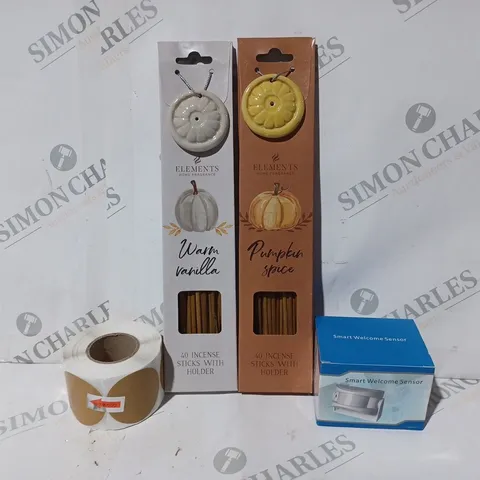 APPROXIMATELY 10 ASSORTED HOUSEHOLD ITEMS TO INCLUDE INCENSE STICKS, SMART WELCOME SENSOR, ETC