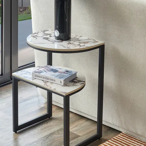 BOXED DANETTI DEMI WHITE CALACATTA CERAMIC SIDE TABLE