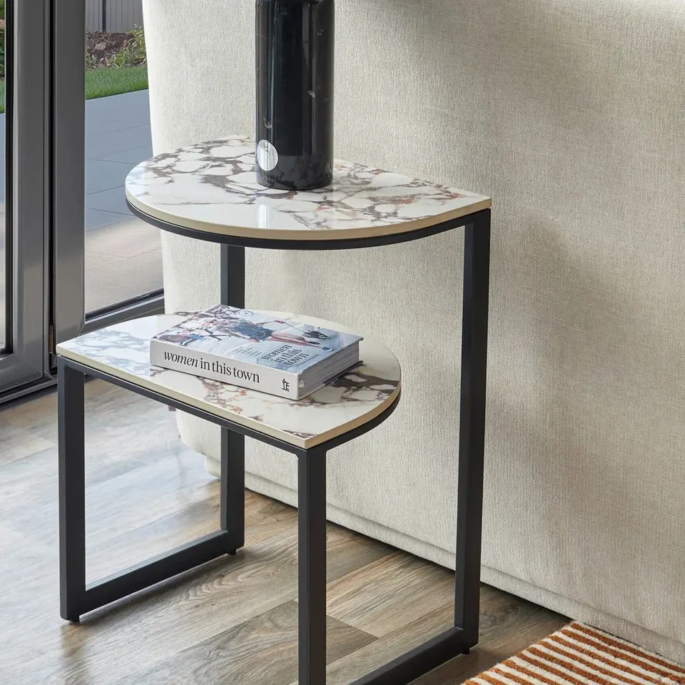 BOXED DANETTI DEMI WHITE CALACATTA CERAMIC SIDE TABLE