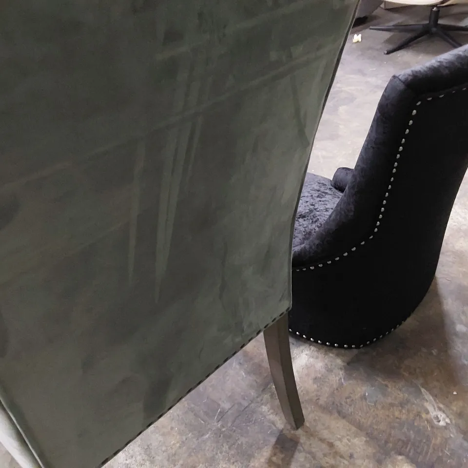 TWO UPHOLSTERED BUTTONED BACK DINING CHAIRS PLUSH FABRIC 