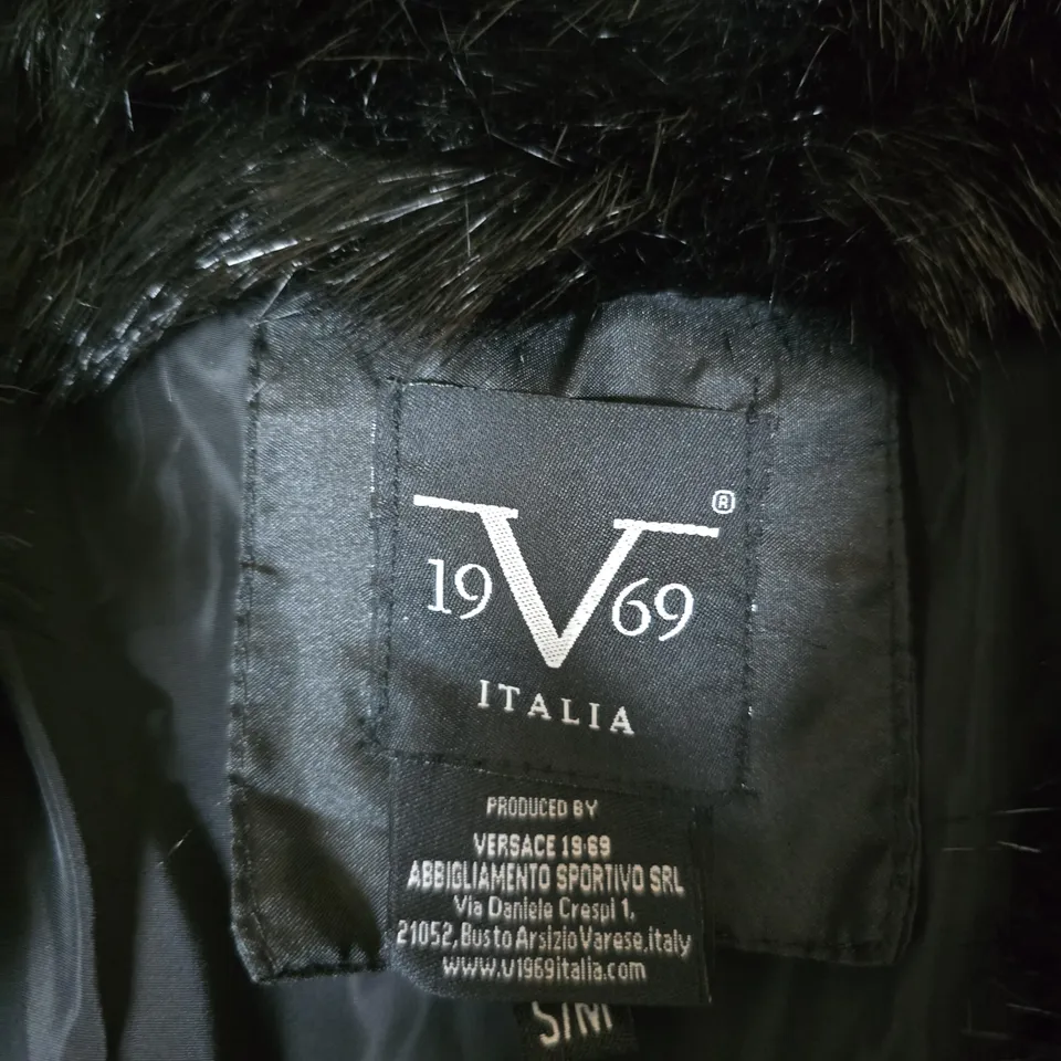 VERSACE 19.69 ITALIA FUR CROP COAT – BLACK WITH BELT, SIZE S/M