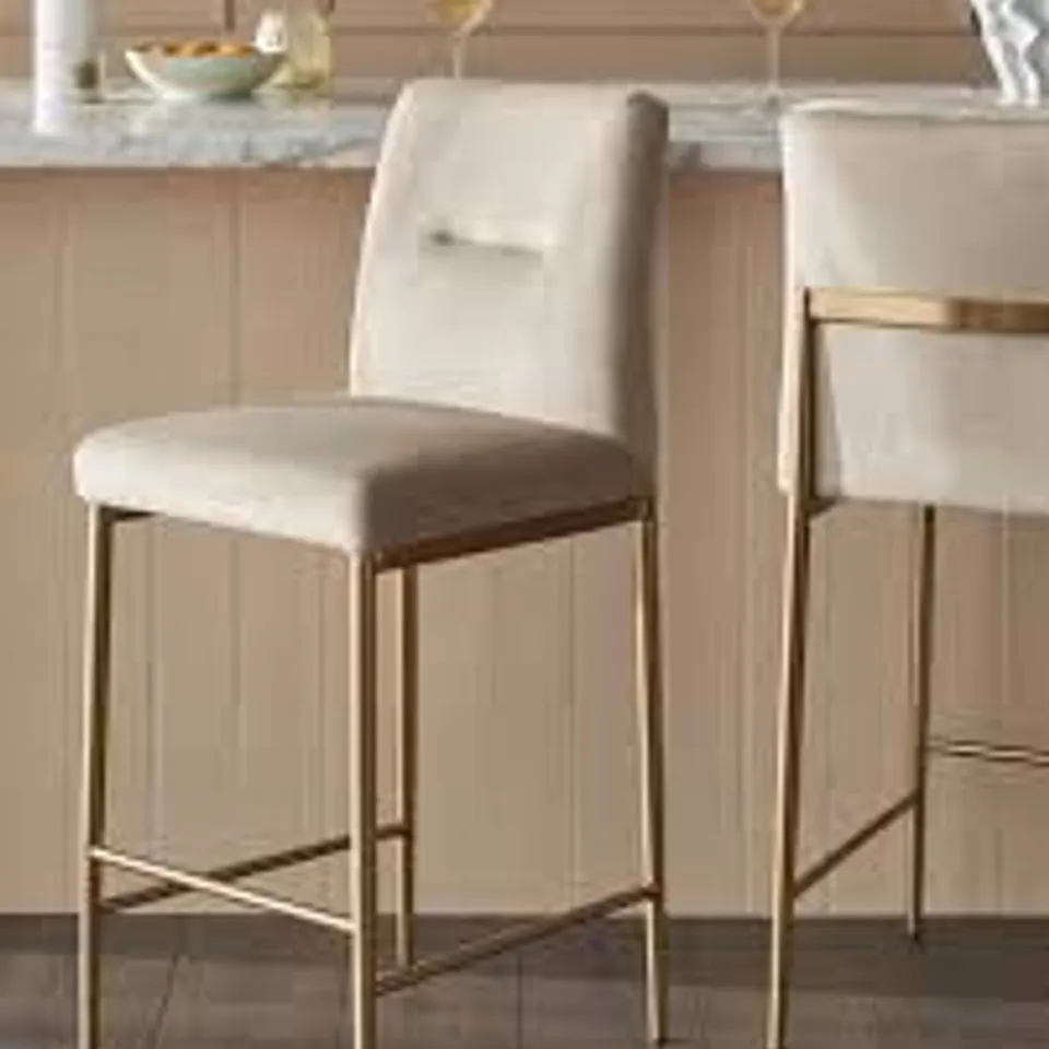 BOXED DANETTI KEIRA BRASS BAR STOOL - DARK GREY PLUSH VELVET 