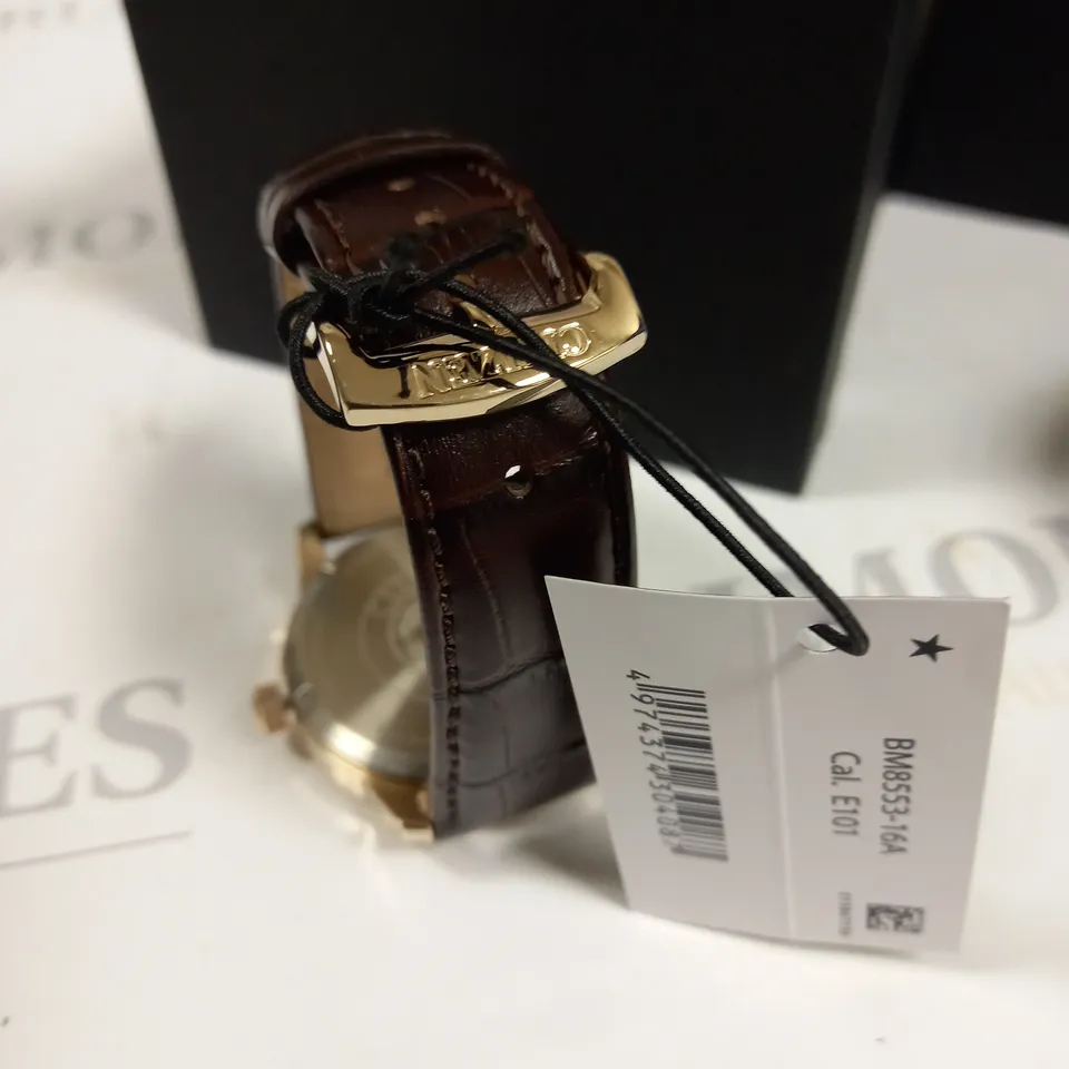 CITIZEN STAINLESS STEEL WHITE FACE GENTS WATCH WITH BROWN LEATHER STRAP