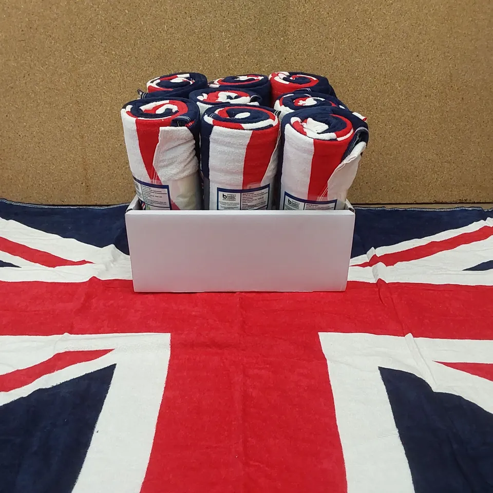 BRAND NEW BOXED SET OF UNION JACK BEACH TOWELS - SET OF 9 TOWELS // SIZE: APPROX 71 X 152cm RRP £49.5