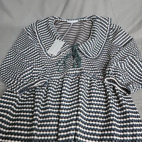 OLIVER BONAS GREEN JERSEY CHECK MINI DRESS – UK SIZE 6
