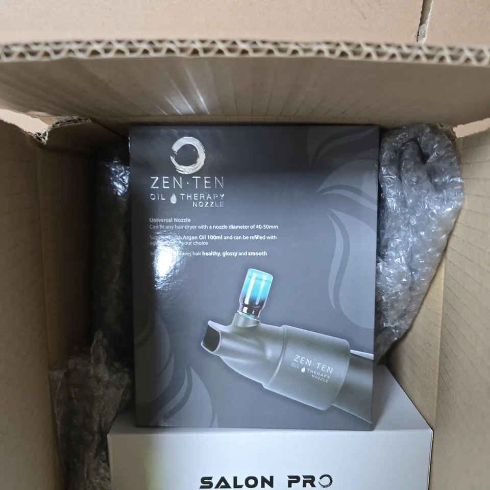 SALON PRO ZEN-TEN HAIR DRYER – BOXED WITH OIL THERAPY NOZZLE