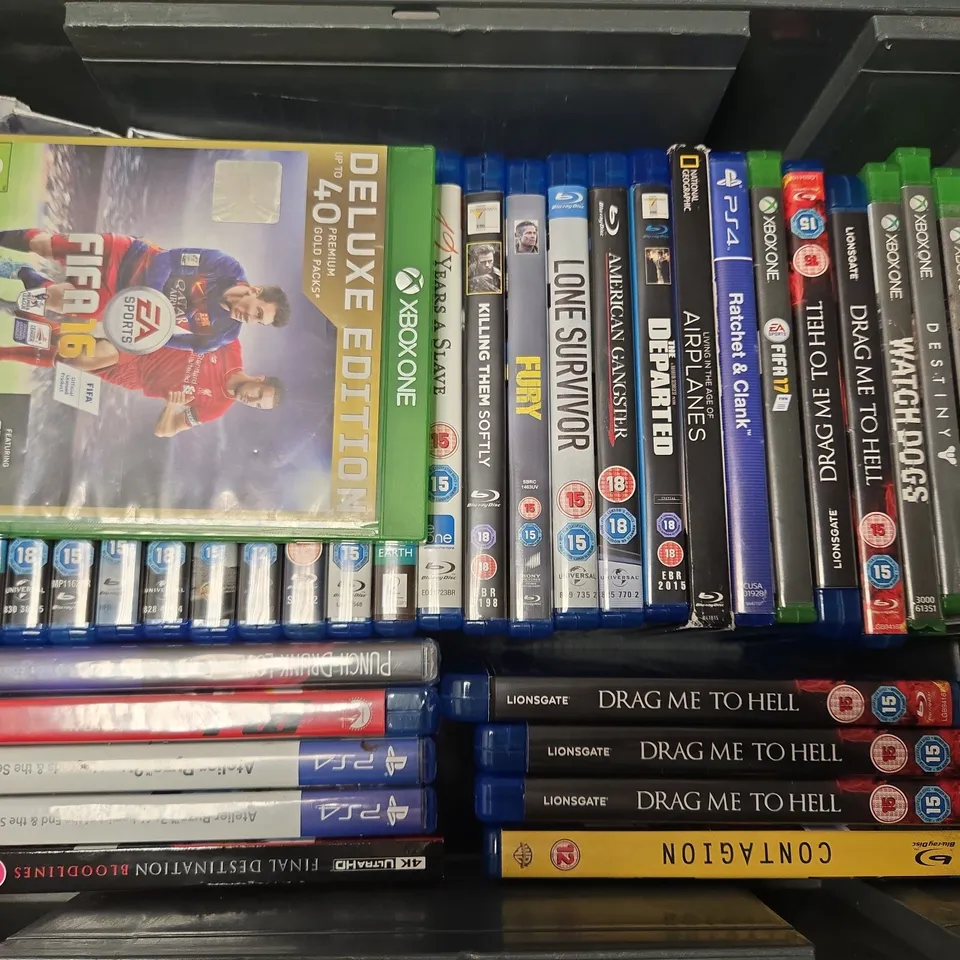 APPROXIMATELY 30 ASSORTED DVDS & GAMES TO INCLUDE SPECTRE, FIFA 16, FURY, ETC