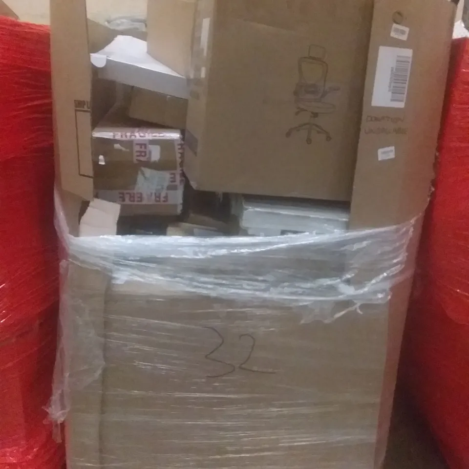 PALLET OF ASSORTED ITEMS INCLUDING BLAMELESS FAN, OFFICE CHAIR, 3 TIER STORAGE TROLLEY