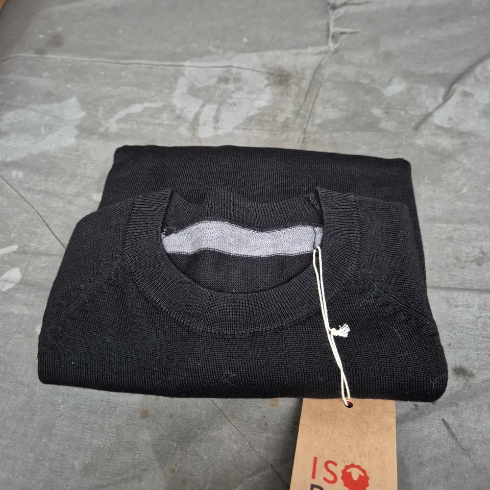 ISOBAA MENS MERINO CREW BLACK SWEATER SIZE L