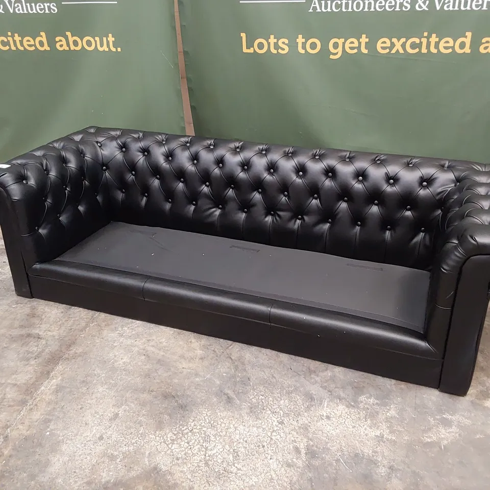 DESIGNER THREE SEATER CHESTERFIELD SOFA BLACK LEATHER 