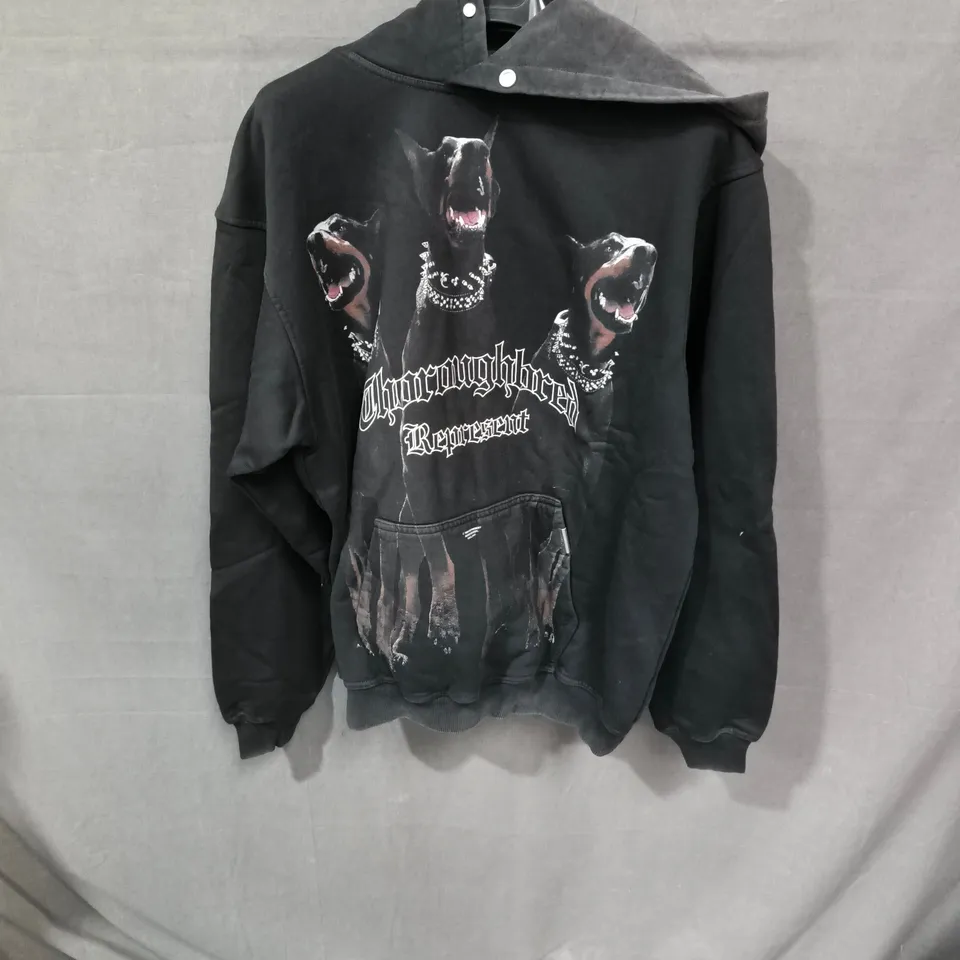 REPRESENT THOROUGHBRED HOODIE – VINTAGE BLACK – UK 6 (XS)