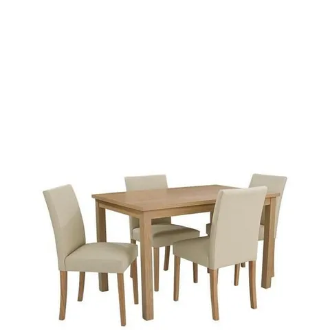 BOXED GRADE 1 NEW PRIMO CREAM/OAK DINING SET OF 150CM TABLE & 4 CHAIRS (BOXES 1 & 2 OF 3 ONLY)
