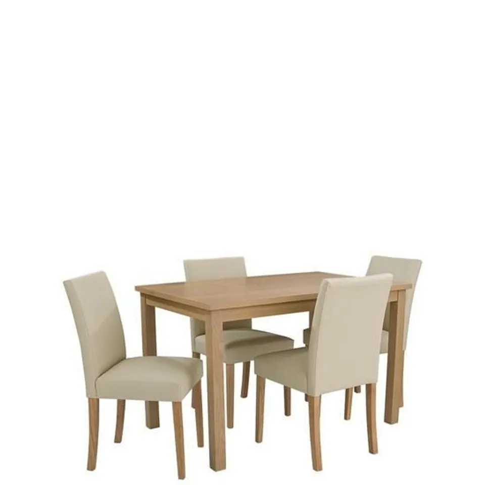 BOXED GRADE 1 NEW PRIMO CREAM/OAK DINING SET OF 150CM TABLE & 4 CHAIRS (BOXES 1 & 2 OF 3 ONLY)