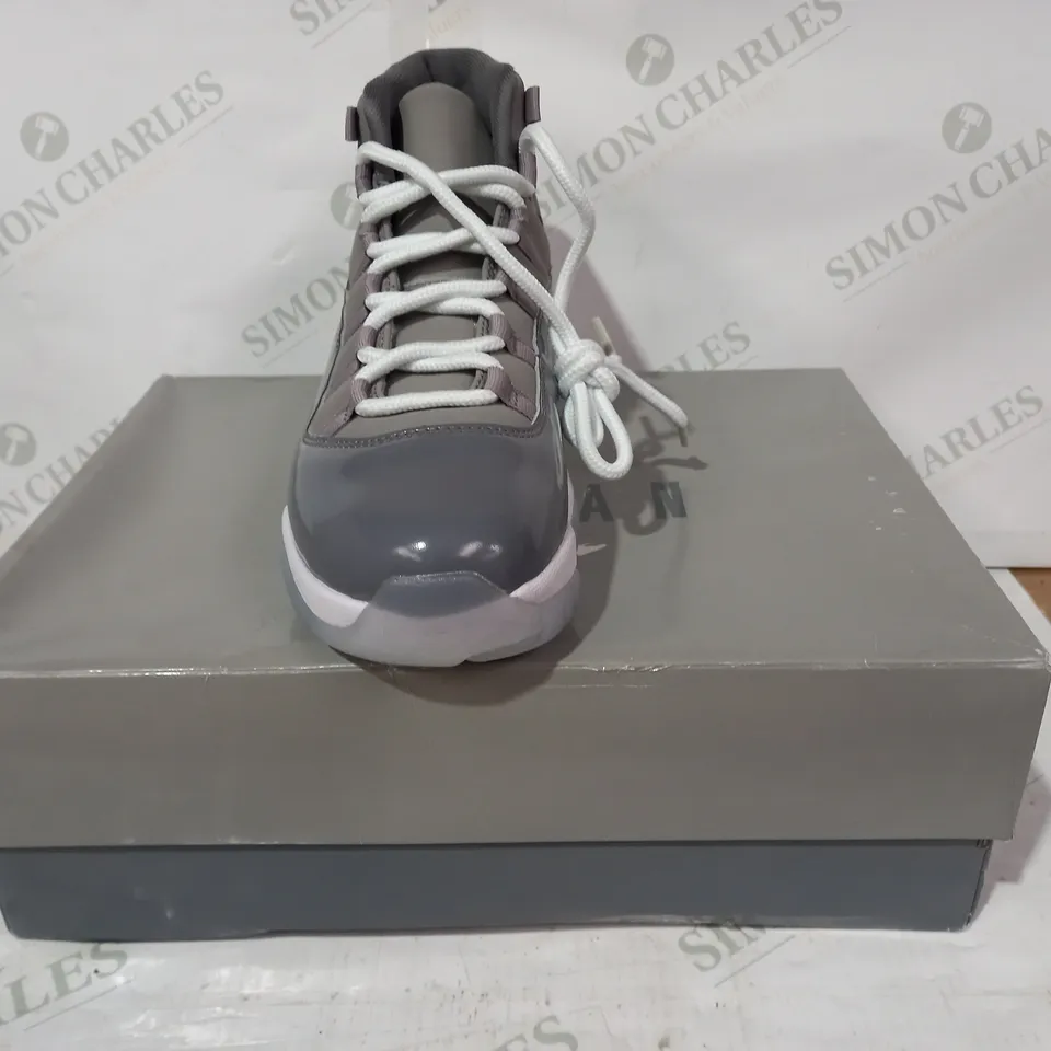 BOXED PAIR OF NIKE AIR JORDAN 11 RETRO SHOES IN GREY UK SIZE 9.5