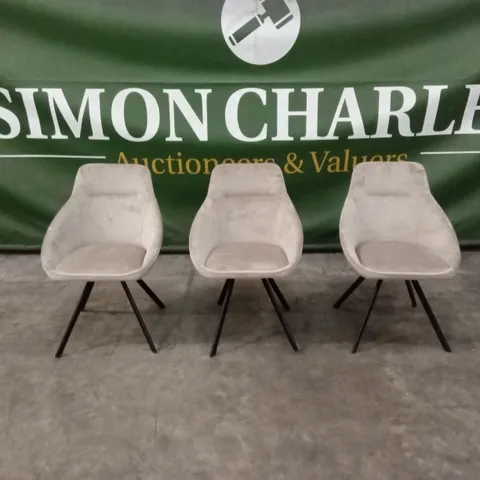 SET OF 3 DANETTI CLEO CHAMPAGNE VELVET SWIVEL CHAIRS