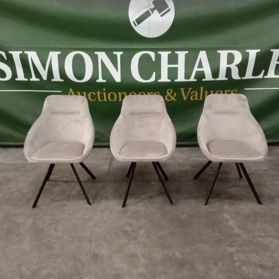 SET OF 3 DANETTI CLEO CHAMPAGNE VELVET SWIVEL CHAIRS