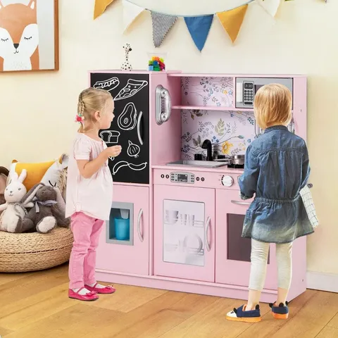 BOXED TODDLER PRETEND KITCHEN PLAYSET WITH ACCESSORIES AND SIMULATED SOUNDS - LIGHT PINK