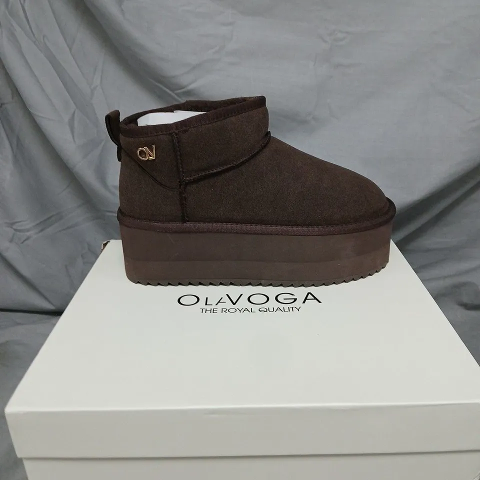 OLAVOGA BROWN SUEDE PLATFORM ANKLE BOOTS - SIZE EU 38