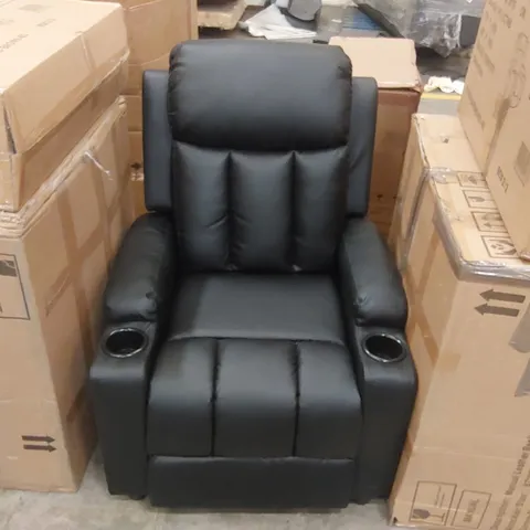 QUALITY DESIGNER FAUX LEATHER PUSH-BACK RECLINING ARMCHAIR WITH CUPHOLDERS 