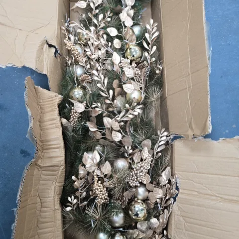 PRE LIT SWAG WITH GOLD BAUBLES AND FOLIAGE