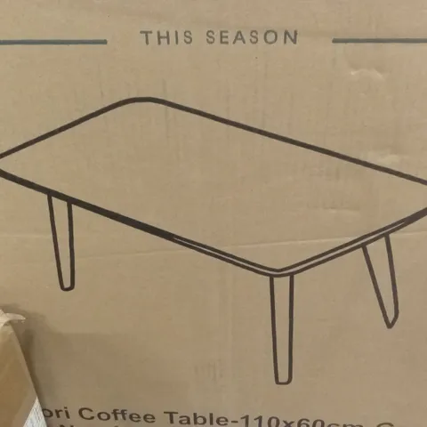 BOXED MIDORI OUTDOOR PATIO GARDEN COFFEE TABLE - GREY TOP/OAK LEGS (1 BOX)