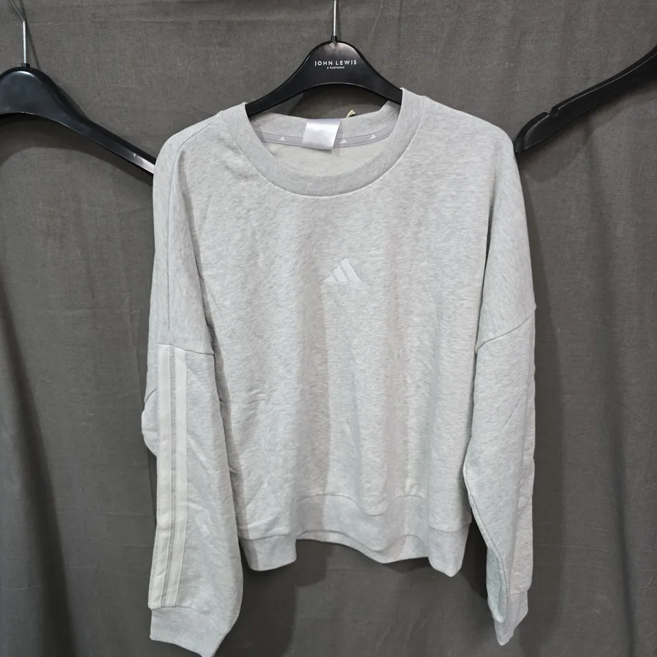 ADIDAS GREY SWEATSHIRT WITH LOGO AND THREE STRIPES – UK M