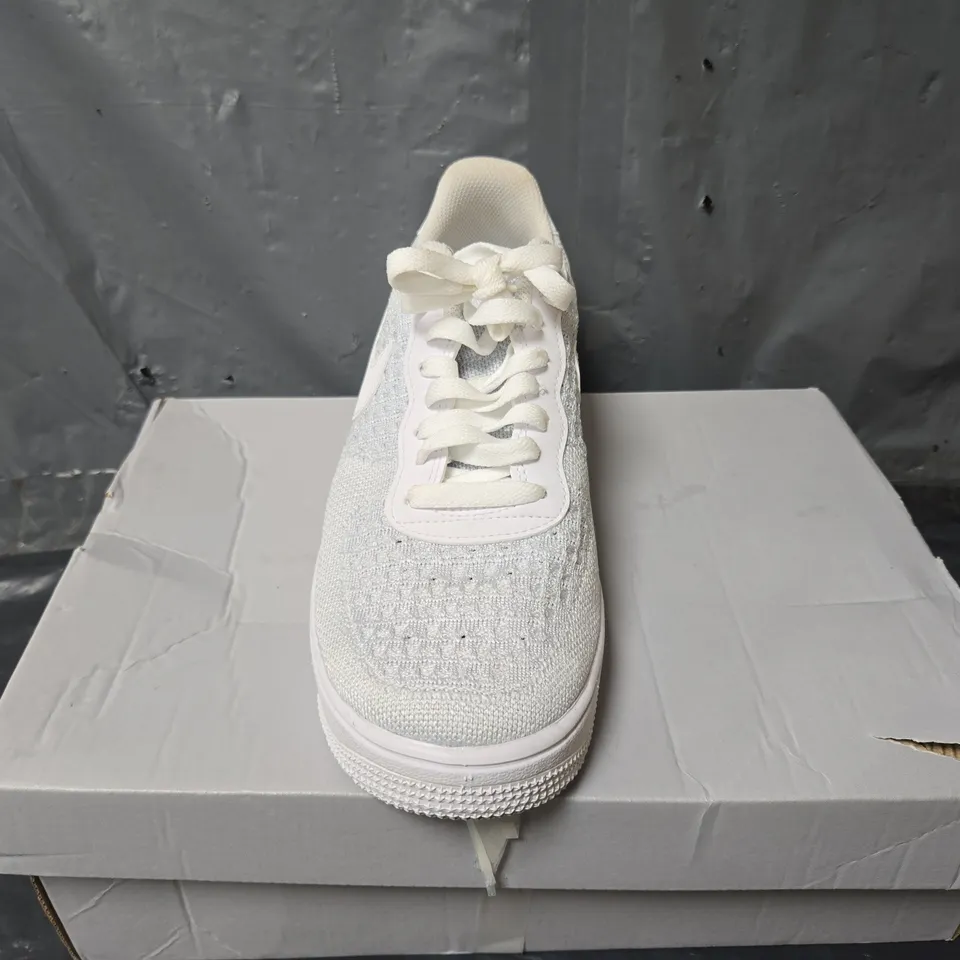 BOXED PAIR OF NIKE AIR FORCE FLYKNIT 2.0 TRAINERS IN GREY - UK 7.5