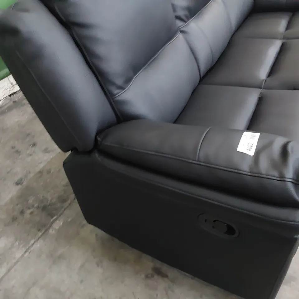 DESIGNER MANUAL RECLINING THREE SEATER SOFA BLACK FAUX LEATHER
