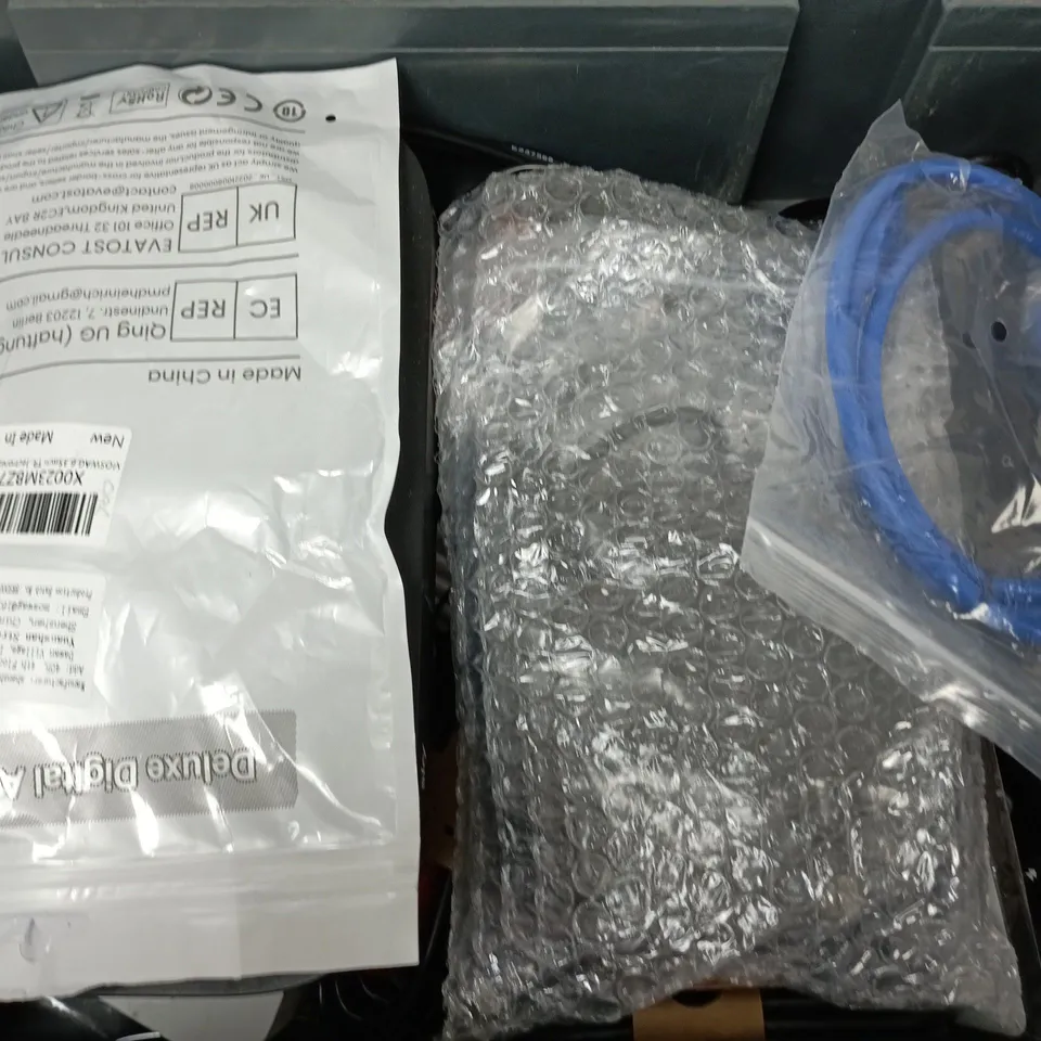 APPROXIMATELY 12 ASSORTED HOUSEHOLD ITEMS TO INCLUDE ROUTERS, CABLES, REMOTES, ETC