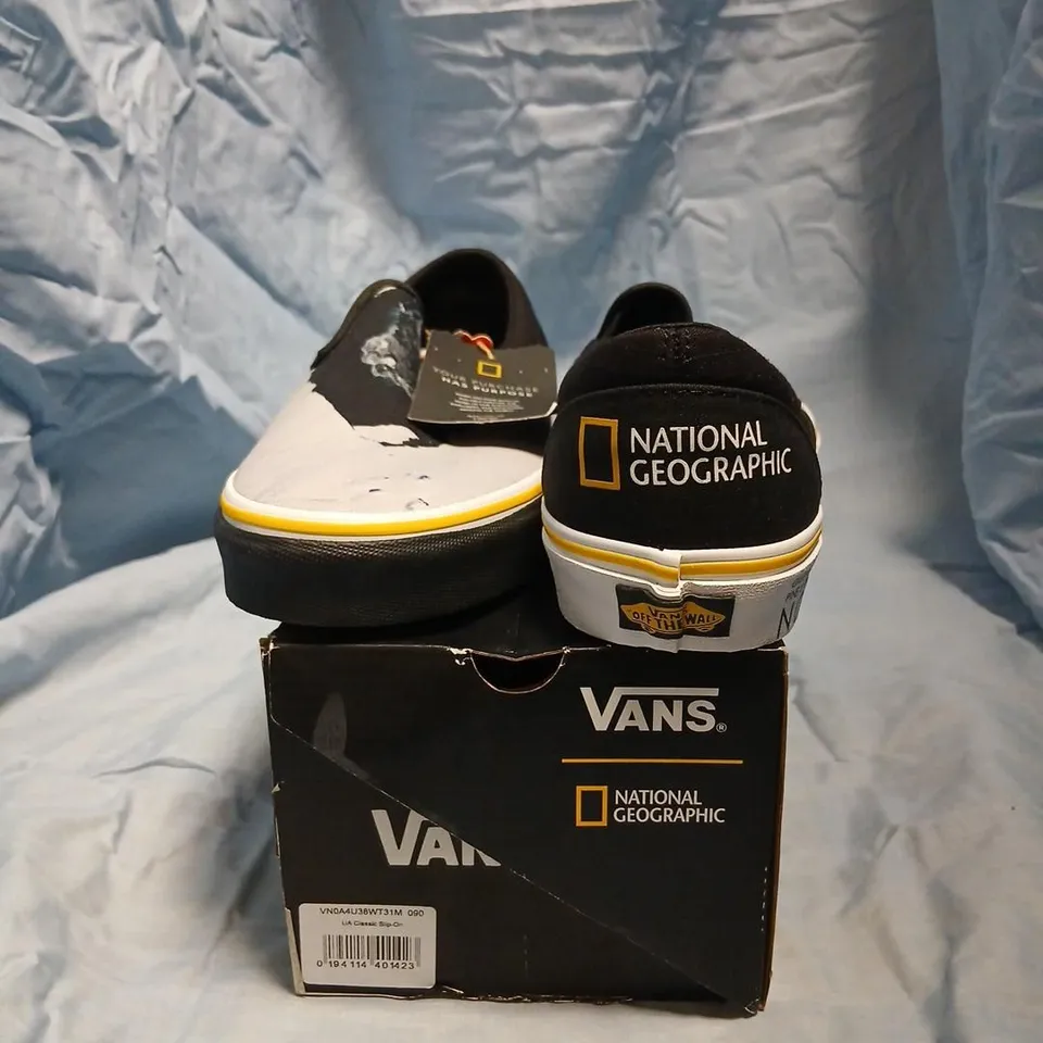 VANS NATIONAL GEOGRAPHIC SLIP-ON SNEAKERS – BLACK/WHITE, UA CLASSIC SLIP-ON