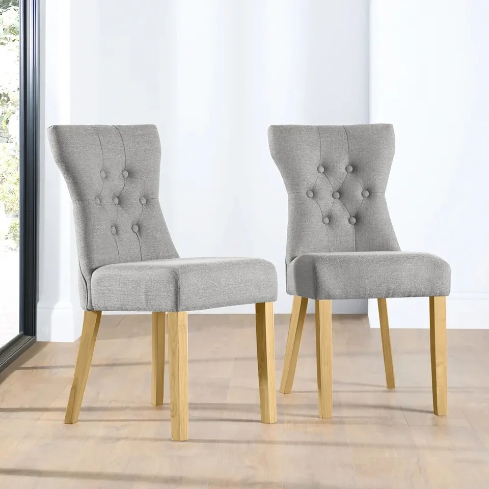 BOXED REGENT DINING CHAIR, LIGHT GREY CLASSIC LINEN-WEAVE FABRIC & WHITE SOLID HARDWOOD