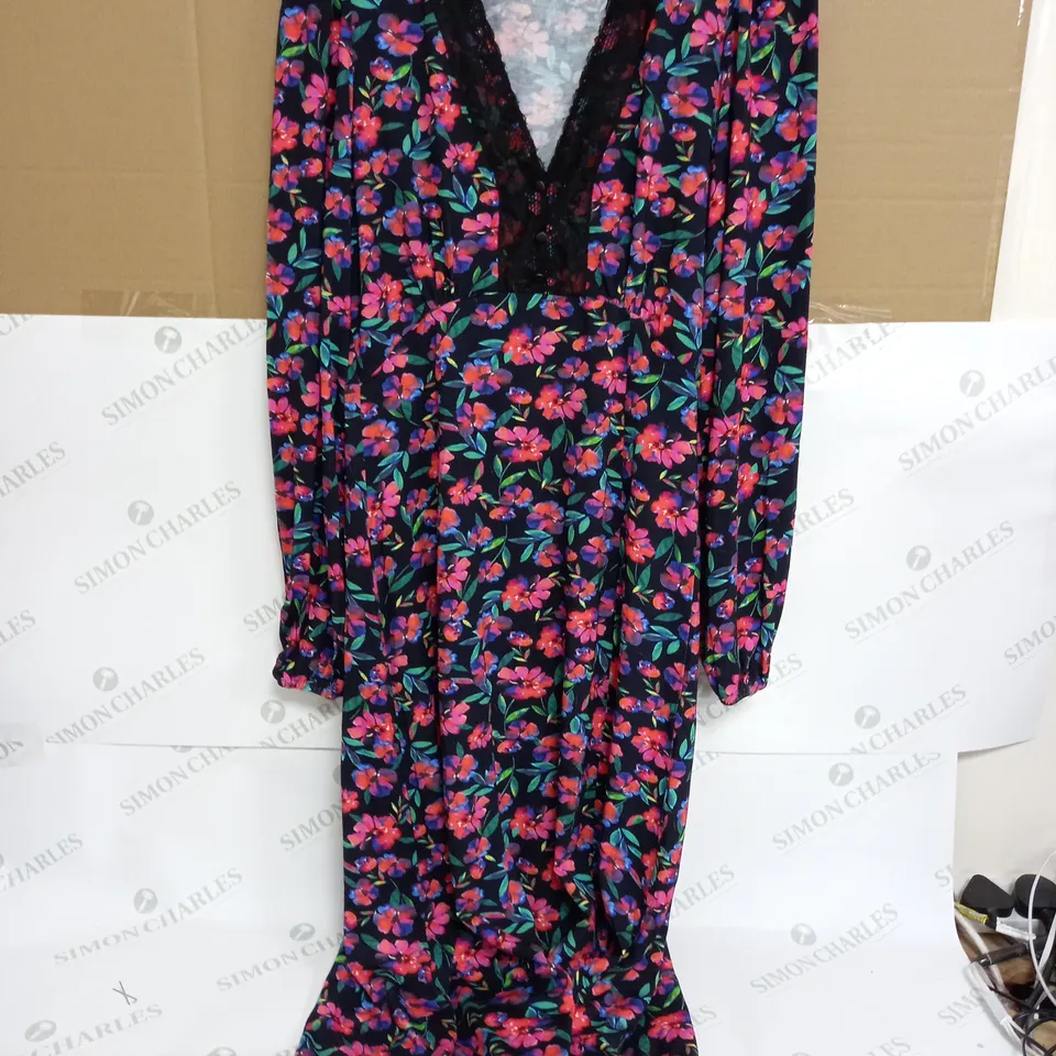 WALLIS BLACK FLORAL LACE JERSEY DRESS IN BLACK/MULTICOLOUR - SIZE 12