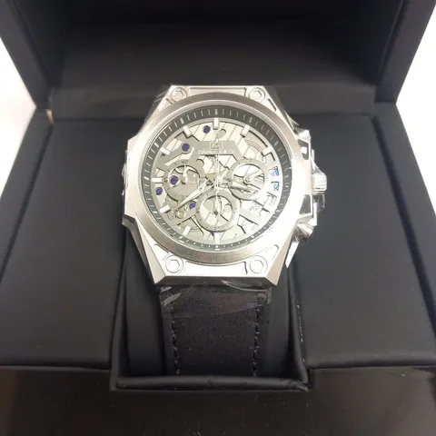 MENβS ZIHLMANN & CO CHRONOGRAPH WATCH β MODEL ZC100 β STAINLESS STEEL CASE β BLACK DIAL WITH SUB DIALS β 5ATM WATER RESISTANT β BLACK GENUINE LEATHER STRAP