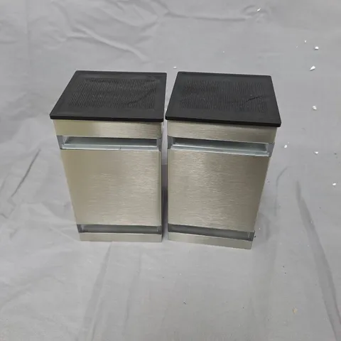PAIR OF BRUSHED STAINLESS STEEL RECTANGULAR LED SOLAR LIGHTS 