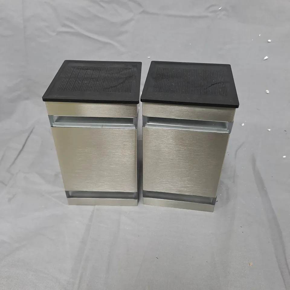 PAIR OF BRUSHED STAINLESS STEEL RECTANGULAR LED SOLAR LIGHTS 