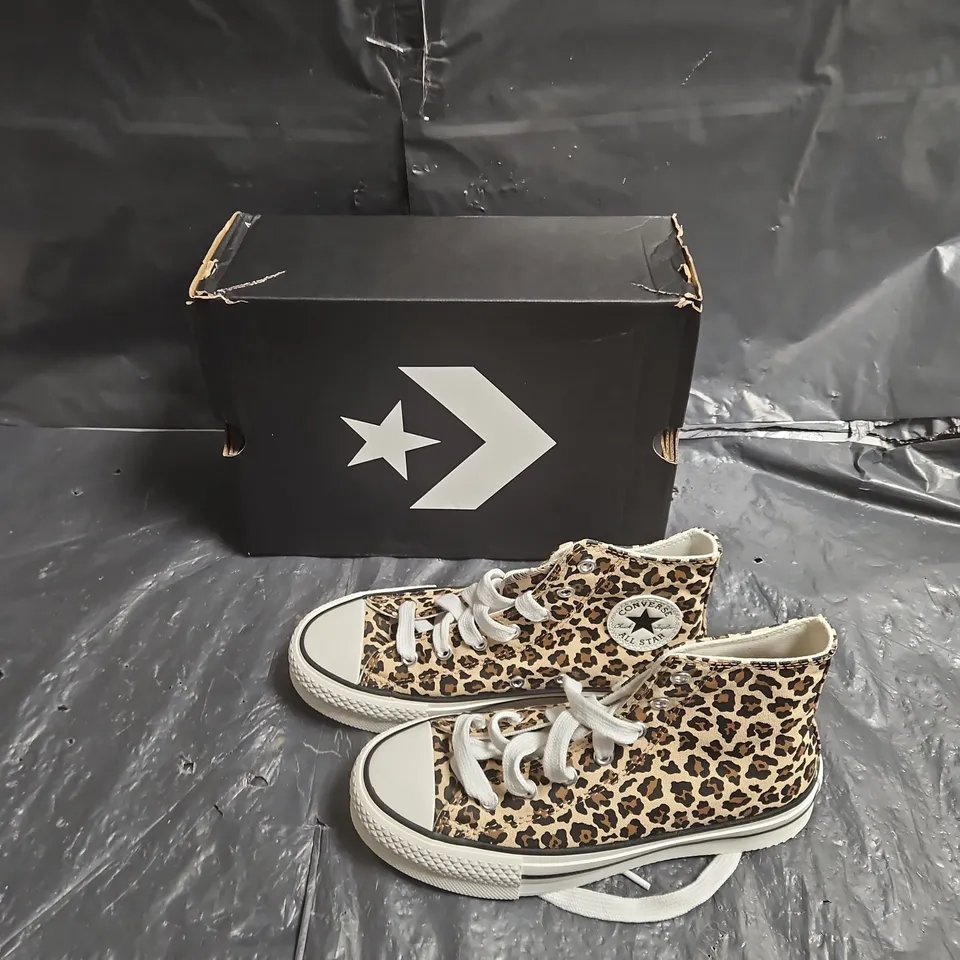 CONVERSE ALL STAR LEOPARD PRINT HIGH-TOP KIDS SNEAKERS UK SIZE 3 .