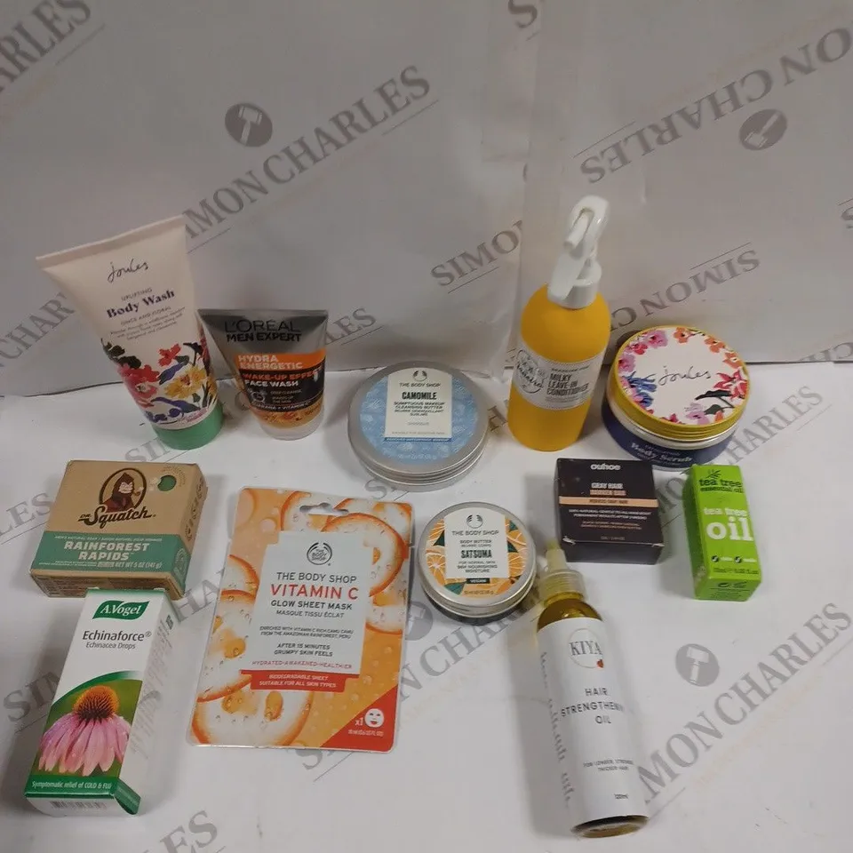 APPROXIMATELY 20 ASSORTED HEALTH & BEAUTY PRODUCTS TO INCLUDE KIYA HAIR STRENGTHENING OIL, OUHOE DARKENING BAR, JOULES BODY WASH ETC 