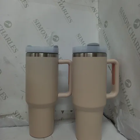 UNBRANDED X2 INSULATED METAL TRAVEL TUMBLER IN BEIGE/PINK