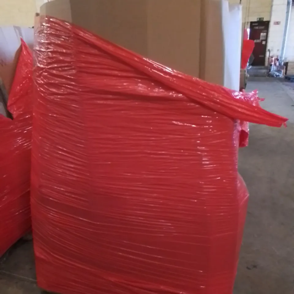 PALLET CONTAINING ASSORTED HOUSEHOLD & HOME IMPROVEMENT PRODUCTS. INCLUDES ROLLS OF ARTIFICIAL GRASS, WALKING AID, OFFICE CHAIR, DESK ETC 