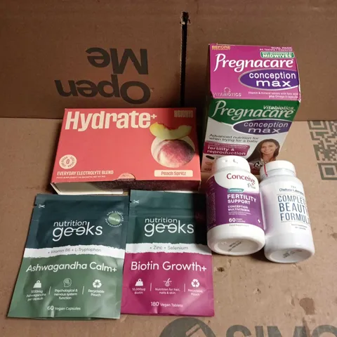 APPROXIAMTELY 15 ASSORTED HEALTH PRODUCTS TO INCLUDE PREGNACARE, NUTRITION GEEKS, FERTILITY SUPPORT ETC 