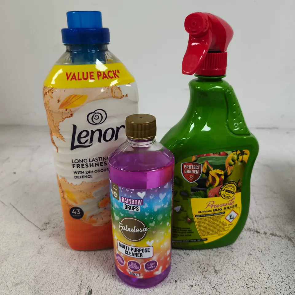 APPROXIMATELY 10 ASSORTED HOUSEHOLD PRODUCTS TO INCLUDE BUG KILLER, FABRIC CONDITIONER, CLEANER ETC