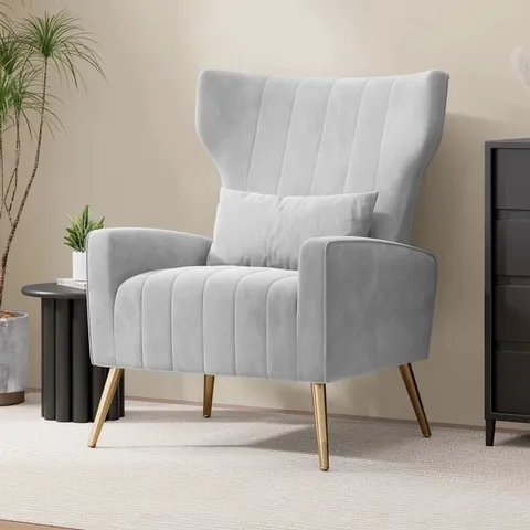 BOXED FAIRMONT PARK VELVET ACCENT CHAIR - LIGHT GREY (1 BOX)