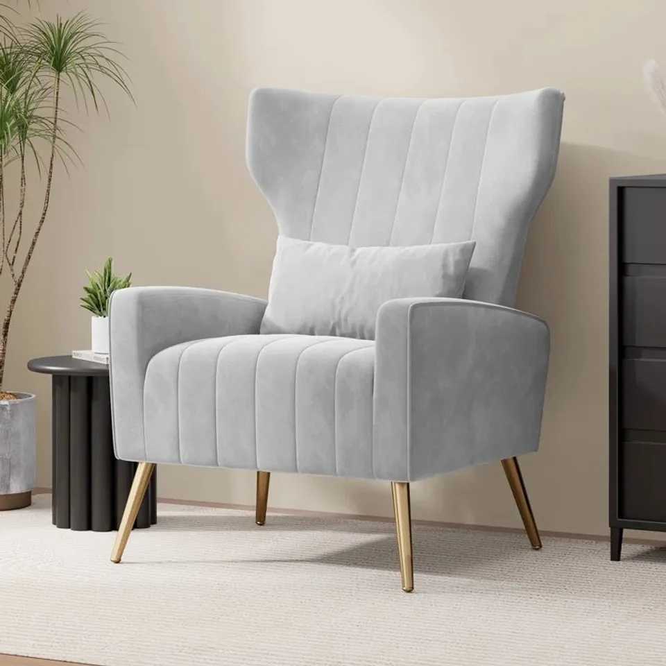 BOXED FAIRMONT PARK VELVET ACCENT CHAIR - LIGHT GREY (1 BOX)