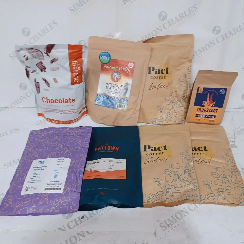 LOT TO CONTAIN 8 X ASSORTED COFFEE & NUTRITIONAL PRODUCTS. INCLUDES PACKS OF COFFEE, CELTIC SEA SALT, PROTEIN SHAKE ETC 